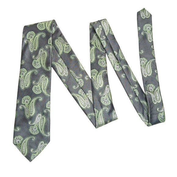 Christian Aujard Paisley Tie Men’s 60.25” Green Floral Persian Polyester Classic - Picture 2 of 4